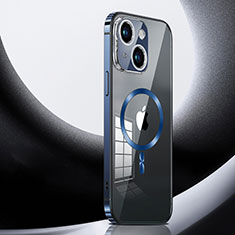Luxury Metal Frame and Plastic Back Cover Case with Mag-Safe Magnetic LK3 for Apple iPhone 14 Plus Blue