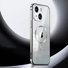 Luxury Metal Frame and Plastic Back Cover Case with Mag-Safe Magnetic LK3 for Apple iPhone 14 Plus Silver