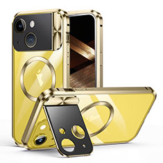 Luxury Metal Frame and Plastic Back Cover Case with Mag-Safe Magnetic LK4 for Apple iPhone 13 Gold