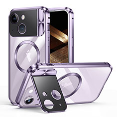 Luxury Metal Frame and Plastic Back Cover Case with Mag-Safe Magnetic LK4 for Apple iPhone 14 Plus Purple