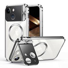 Luxury Metal Frame and Plastic Back Cover Case with Mag-Safe Magnetic LK4 for Apple iPhone 14 Plus Silver