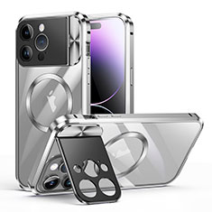 Luxury Metal Frame and Plastic Back Cover Case with Mag-Safe Magnetic LK4 for Apple iPhone 14 Pro Silver