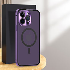 Luxury Metal Frame and Plastic Back Cover Case with Mag-Safe Magnetic LK5 for Apple iPhone 14 Pro Max Purple