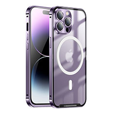 Luxury Metal Frame and Plastic Back Cover Case with Mag-Safe Magnetic LO1 for Apple iPhone 14 Pro Max Purple