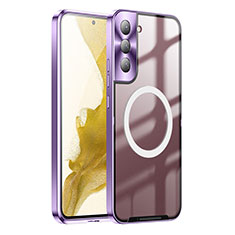 Luxury Metal Frame and Plastic Back Cover Case with Mag-Safe Magnetic P01 for Samsung Galaxy S23 5G Purple