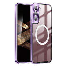 Luxury Metal Frame and Plastic Back Cover Case with Mag-Safe Magnetic P01 for Samsung Galaxy S24 5G Purple