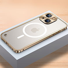 Luxury Metal Frame and Plastic Back Cover Case with Mag-Safe Magnetic QC1 for Apple iPhone 13 Gold