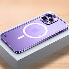 Luxury Metal Frame and Plastic Back Cover Case with Mag-Safe Magnetic QC1 for Apple iPhone 13 Pro Purple