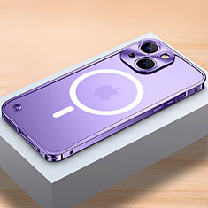 Luxury Metal Frame and Plastic Back Cover Case with Mag-Safe Magnetic QC1 for Apple iPhone 13 Purple