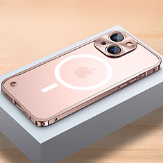 Luxury Metal Frame and Plastic Back Cover Case with Mag-Safe Magnetic QC1 for Apple iPhone 14 Rose Gold