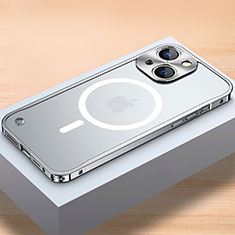 Luxury Metal Frame and Plastic Back Cover Case with Mag-Safe Magnetic QC1 for Apple iPhone 14 Silver