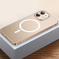 Luxury Metal Frame and Plastic Back Cover Case with Mag-Safe Magnetic QC2 for Apple iPhone 12 Mini Gold