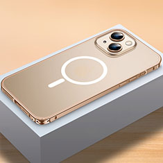 Luxury Metal Frame and Plastic Back Cover Case with Mag-Safe Magnetic QC2 for Apple iPhone 13 Gold