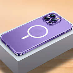 Luxury Metal Frame and Plastic Back Cover Case with Mag-Safe Magnetic QC2 for Apple iPhone 13 Pro Purple