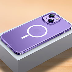 Luxury Metal Frame and Plastic Back Cover Case with Mag-Safe Magnetic QC2 for Apple iPhone 14 Plus Purple
