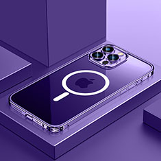 Luxury Metal Frame and Plastic Back Cover Case with Mag-Safe Magnetic QC3 for Apple iPhone 12 Pro Purple