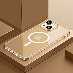Luxury Metal Frame and Plastic Back Cover Case with Mag-Safe Magnetic QC3 for Apple iPhone 13 Gold