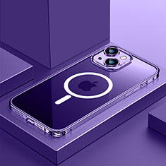 Luxury Metal Frame and Plastic Back Cover Case with Mag-Safe Magnetic QC3 for Apple iPhone 14 Plus Purple
