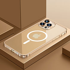 Luxury Metal Frame and Plastic Back Cover Case with Mag-Safe Magnetic QC3 for Apple iPhone 14 Pro Max Gold