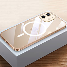 Luxury Metal Frame and Plastic Back Cover Case with Mag-Safe Magnetic QC4 for Apple iPhone 12 Gold