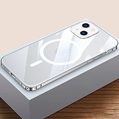 Luxury Metal Frame and Plastic Back Cover Case with Mag-Safe Magnetic QC4 for Apple iPhone 13 Mini Silver
