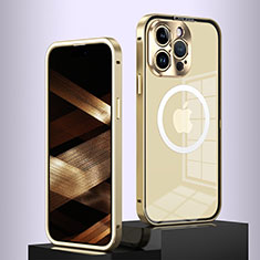 Luxury Metal Frame and Plastic Back Cover Case with Mag-Safe Magnetic QC5 for Apple iPhone 14 Pro Gold