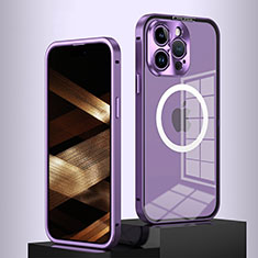 Luxury Metal Frame and Plastic Back Cover Case with Mag-Safe Magnetic QC5 for Apple iPhone 14 Pro Purple