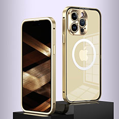 Luxury Metal Frame and Plastic Back Cover Case with Mag-Safe Magnetic QC5 for Apple iPhone 15 Pro Gold