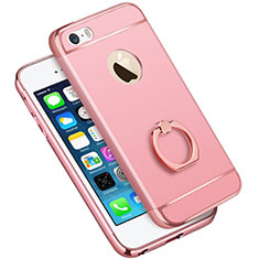 Luxury Metal Frame and Plastic Back Cover with Finger Ring Stand A01 for Apple iPhone 5S Pink