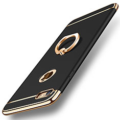 Luxury Metal Frame and Plastic Back Cover with Finger Ring Stand A01 for Apple iPhone 7 Black