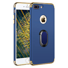 Luxury Metal Frame and Plastic Back Cover with Finger Ring Stand A01 for Apple iPhone 7 Plus Blue