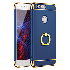 Luxury Metal Frame and Plastic Back Cover with Finger Ring Stand A01 for Huawei Honor 8 Blue