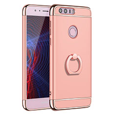 Luxury Metal Frame and Plastic Back Cover with Finger Ring Stand A01 for Huawei Honor 8 Rose Gold