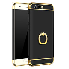 Luxury Metal Frame and Plastic Back Cover with Finger Ring Stand A01 for Huawei Honor 9 Black