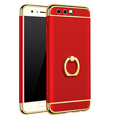 Luxury Metal Frame and Plastic Back Cover with Finger Ring Stand A01 for Huawei Honor 9 Premium Red