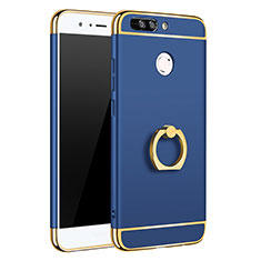 Luxury Metal Frame and Plastic Back Cover with Finger Ring Stand A01 for Huawei Honor V9 Blue