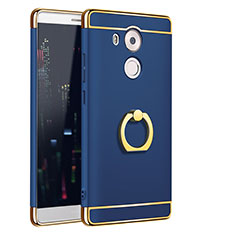 Luxury Metal Frame and Plastic Back Cover with Finger Ring Stand A01 for Huawei Mate 8 Blue