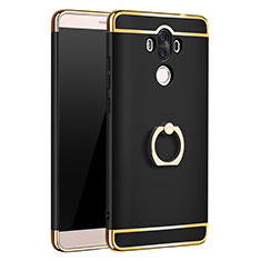 Luxury Metal Frame and Plastic Back Cover with Finger Ring Stand A01 for Huawei Mate 9 Black