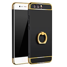 Luxury Metal Frame and Plastic Back Cover with Finger Ring Stand A01 for Huawei P10 Plus Black