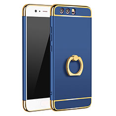 Luxury Metal Frame and Plastic Back Cover with Finger Ring Stand A01 for Huawei P10 Plus Blue