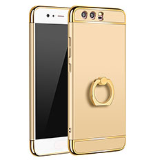 Luxury Metal Frame and Plastic Back Cover with Finger Ring Stand A01 for Huawei P10 Plus Gold