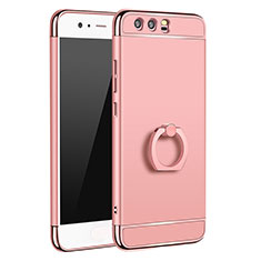 Luxury Metal Frame and Plastic Back Cover with Finger Ring Stand A01 for Huawei P10 Plus Rose Gold