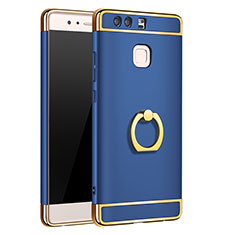 Luxury Metal Frame and Plastic Back Cover with Finger Ring Stand A01 for Huawei P9 Blue