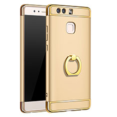 Luxury Metal Frame and Plastic Back Cover with Finger Ring Stand A01 for Huawei P9 Gold
