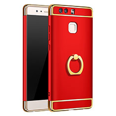 Luxury Metal Frame and Plastic Back Cover with Finger Ring Stand A01 for Huawei P9 Plus Red