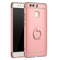 Luxury Metal Frame and Plastic Back Cover with Finger Ring Stand A01 for Huawei P9 Plus Rose Gold