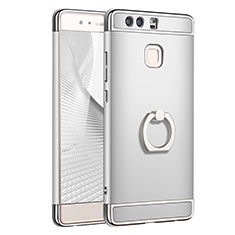 Luxury Metal Frame and Plastic Back Cover with Finger Ring Stand A01 for Huawei P9 Plus Silver