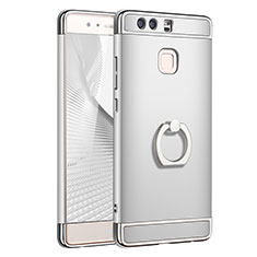 Luxury Metal Frame and Plastic Back Cover with Finger Ring Stand A01 for Huawei P9 Silver