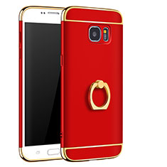 Luxury Metal Frame and Plastic Back Cover with Finger Ring Stand A01 for Samsung Galaxy S7 Edge G935F Red