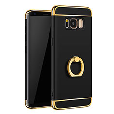 Luxury Metal Frame and Plastic Back Cover with Finger Ring Stand A01 for Samsung Galaxy S8 Black